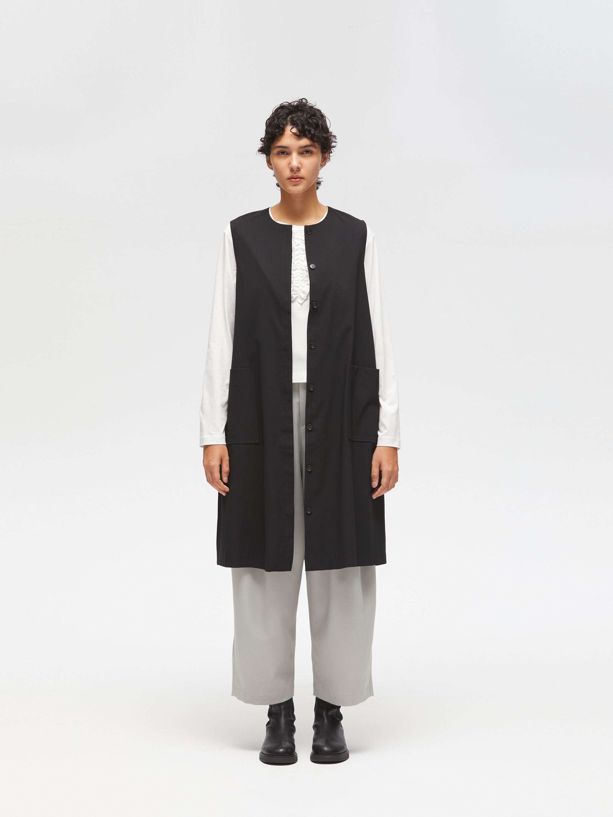 mizuiroind front fly cocoon gilet ジレ mizuiro ind(ミズイロインド)｜front fly cocoon gilet ジレ