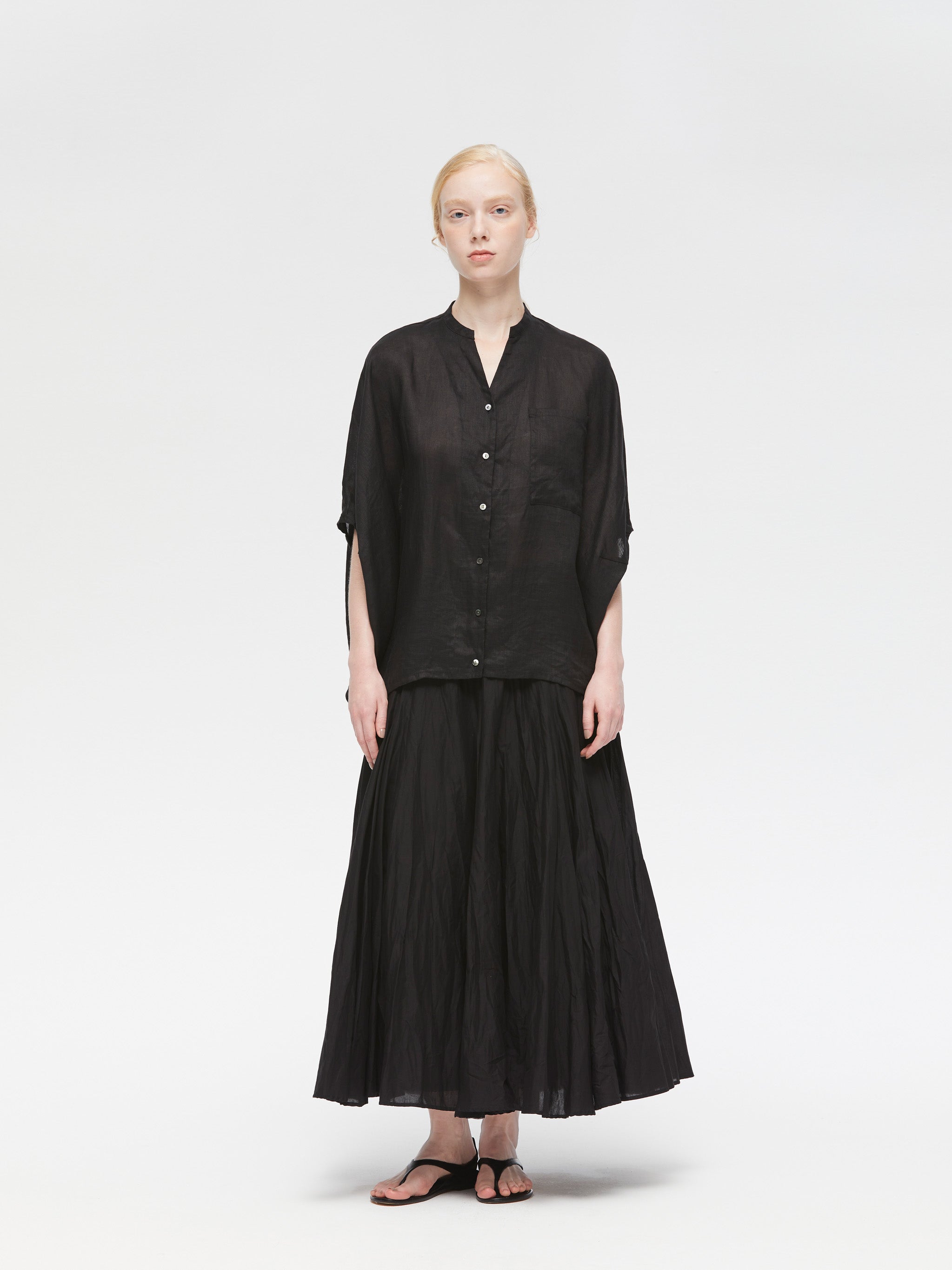 linen stand collar cocoon shirt | 2-230109 – mizuiro ind