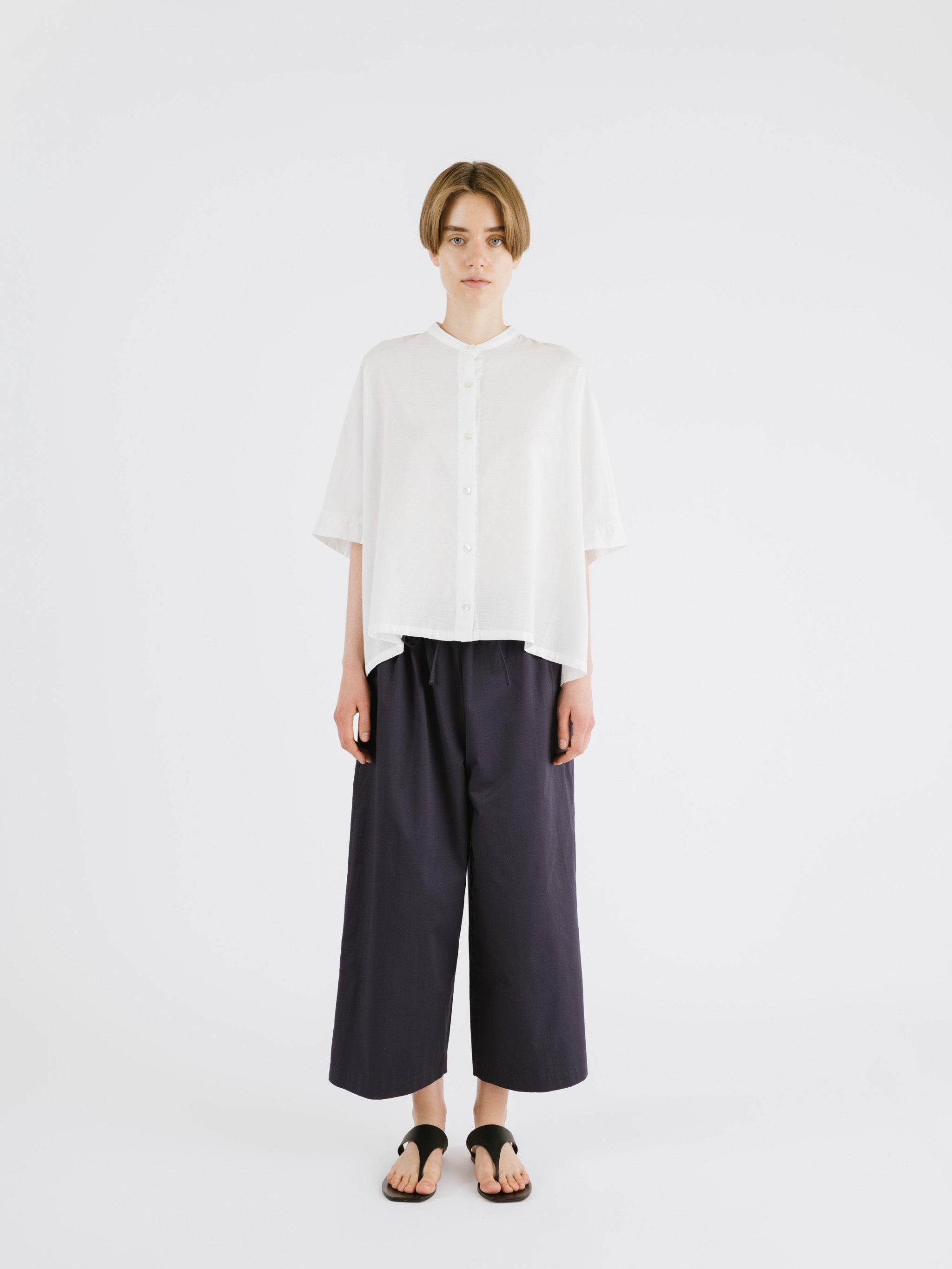 cotton linen stand collar wide shirt | 2-230149 – mizuiro ind