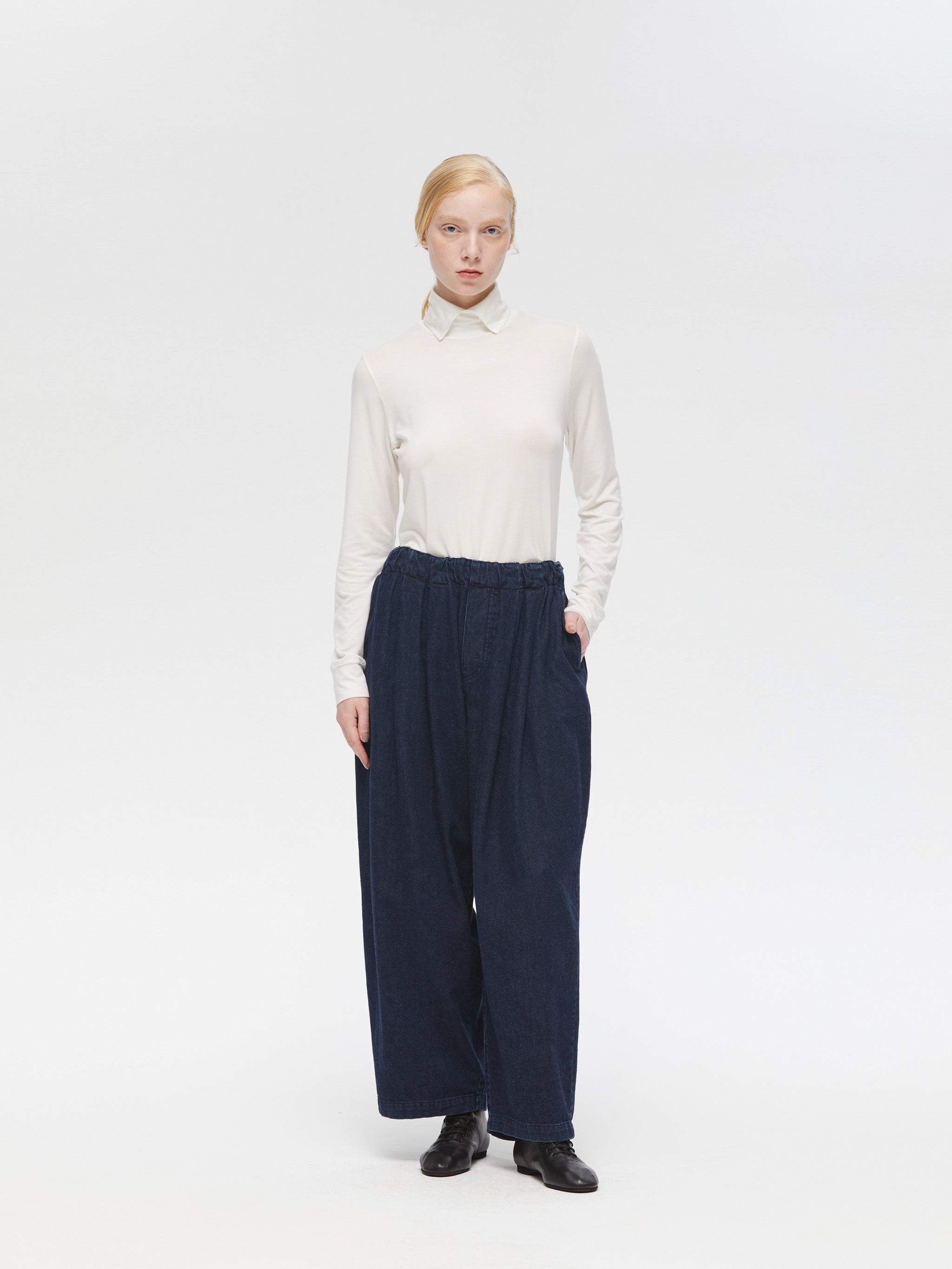 denim tucked wide pants | 3-260068 – mizuiro ind