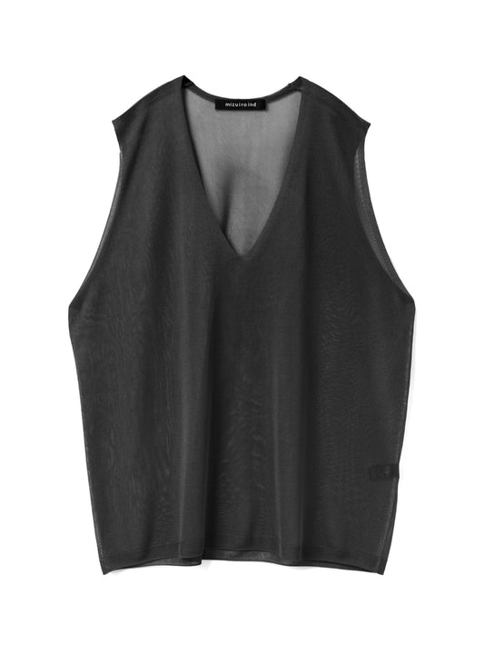 sheer deep V neck vest | 1-220055