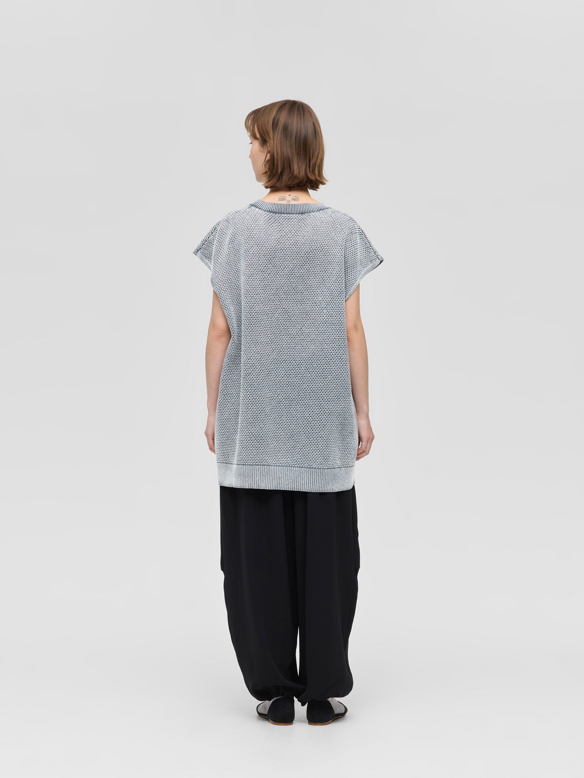 stone wash mesh long vest | 1-220067 – mizuiro ind