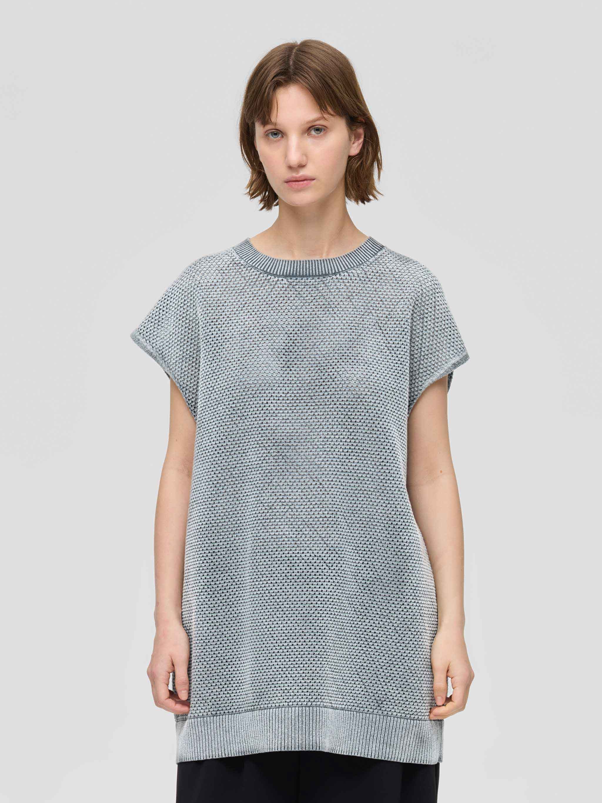 stone wash mesh long vest | 1-220067 – mizuiro ind