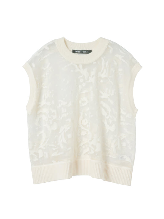 mesh embroidery short vest | 1-220072