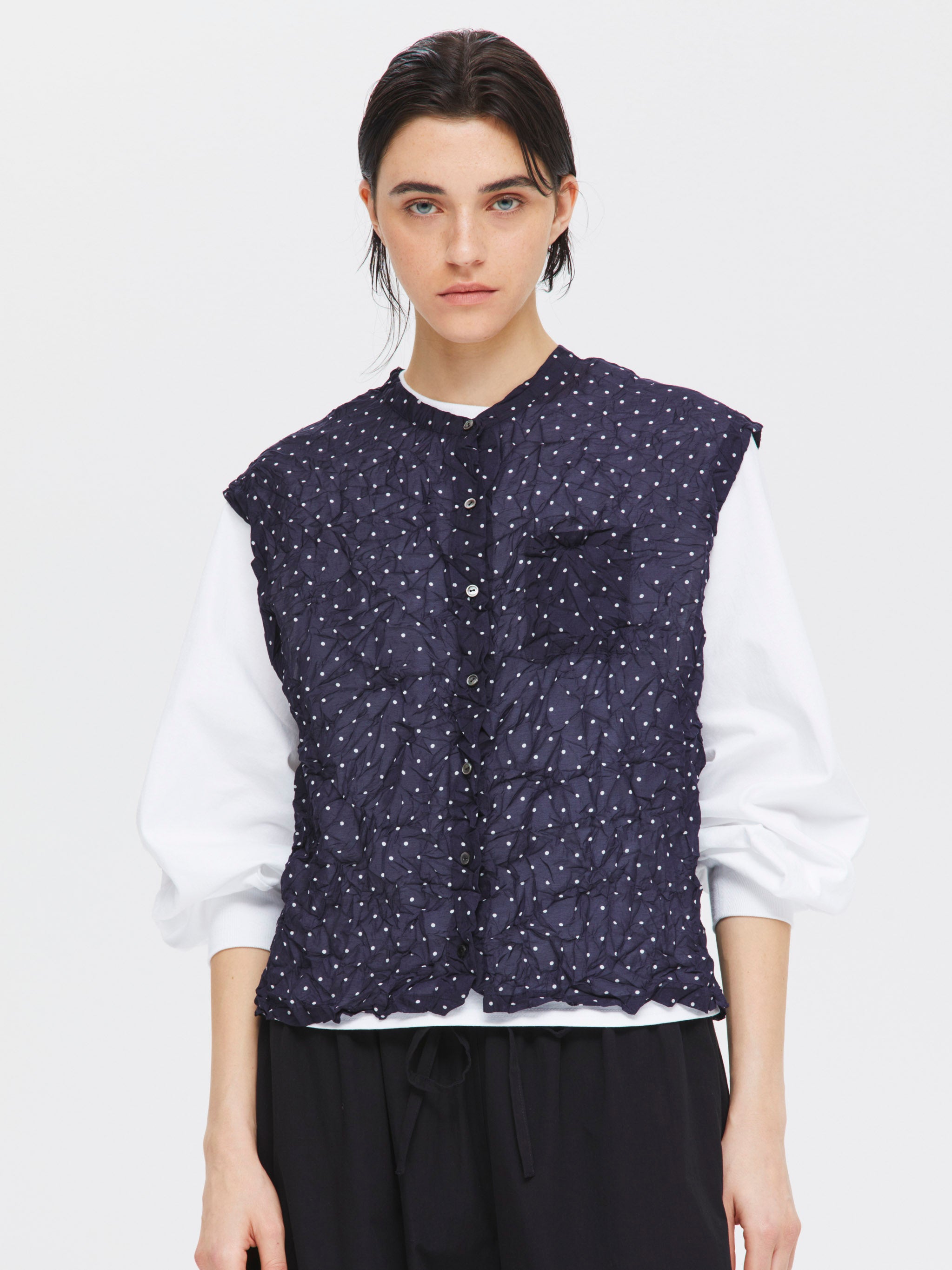 dots print catch washer N/S shirt | 1-230140 – mizuiro ind