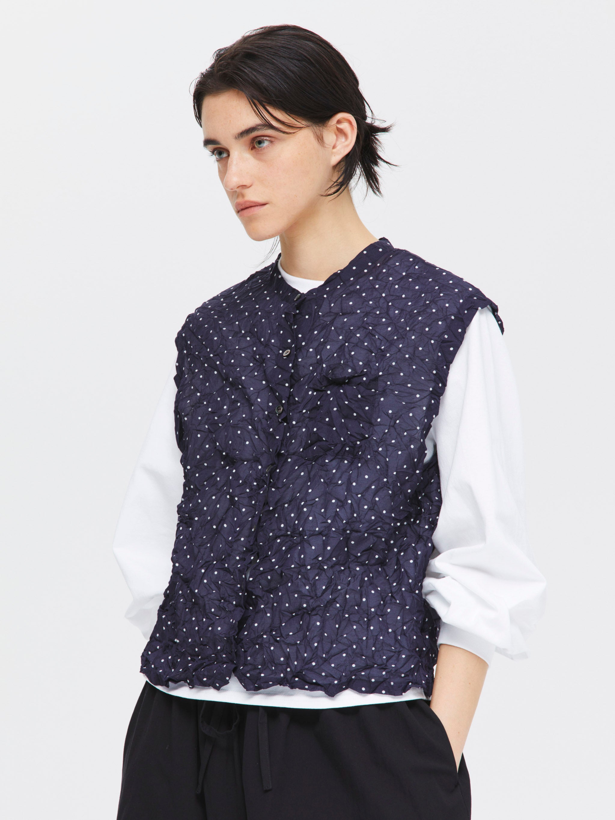dots print catch washer N/S shirt | 1-230140 – mizuiro ind