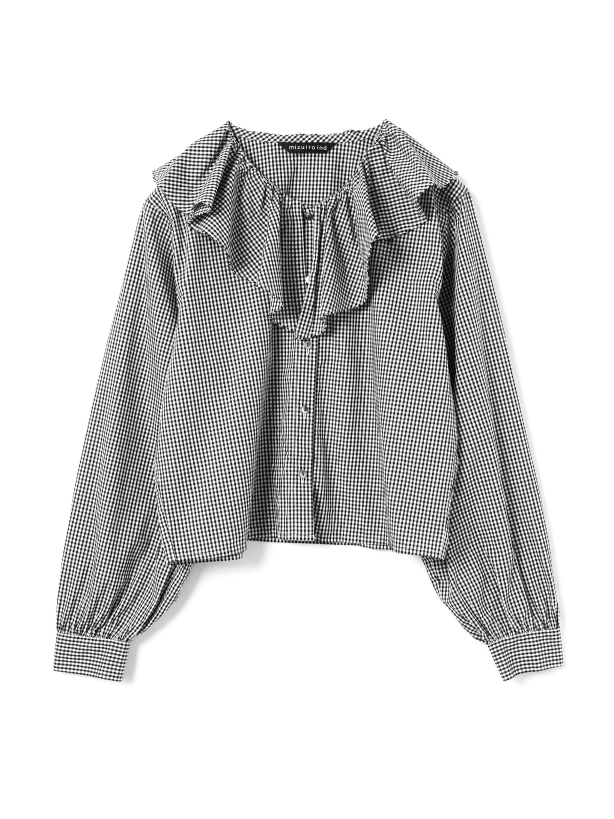 check frill gather collar shirt | 1-230152 – mizuiro ind