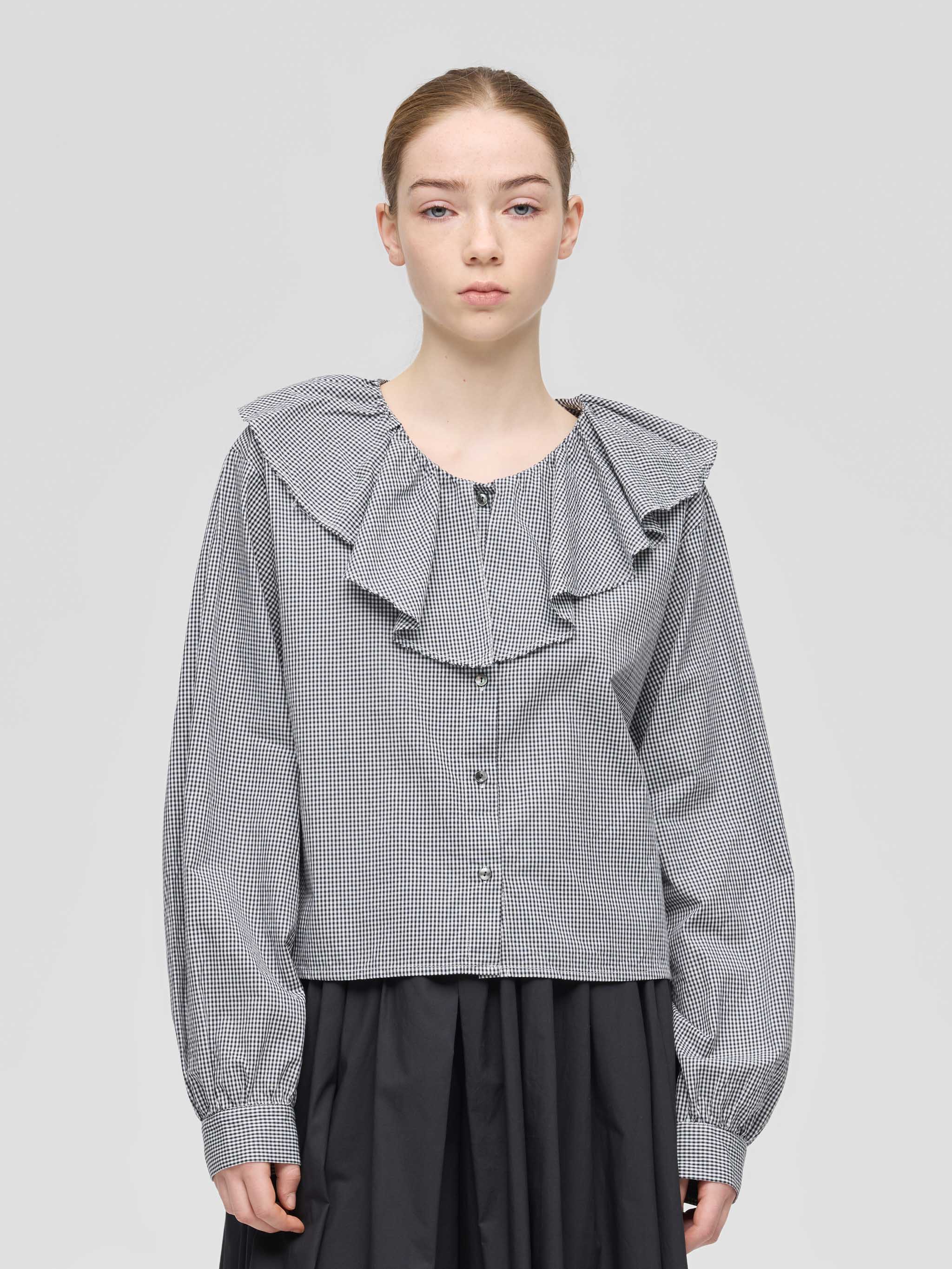 check frill gather collar shirt | 1-230152 – mizuiro ind