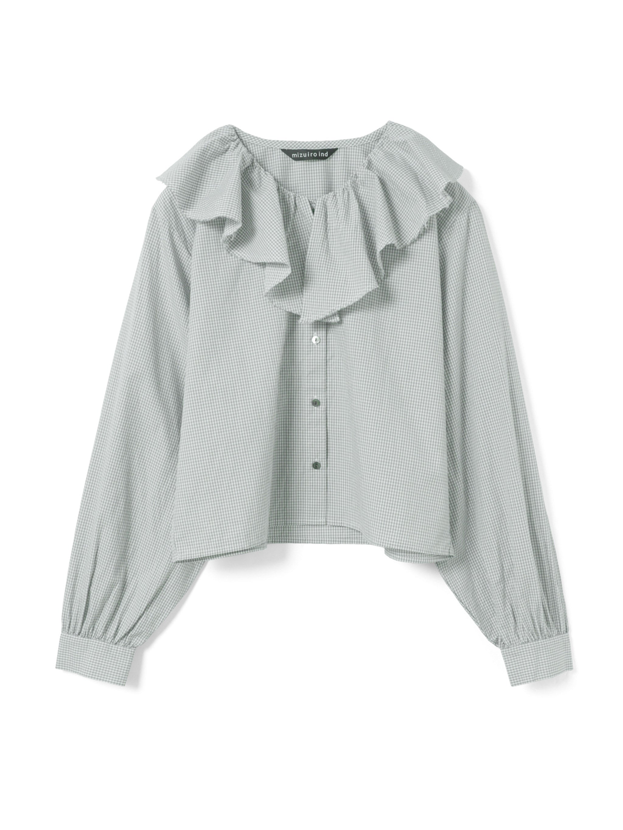 check frill gather collar shirt | 1-230152 – mizuiro ind