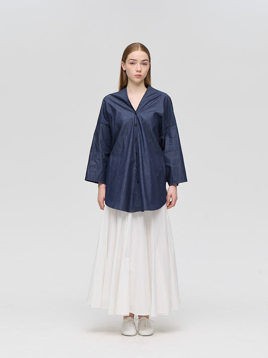 V neck denim shirt | 1-230156