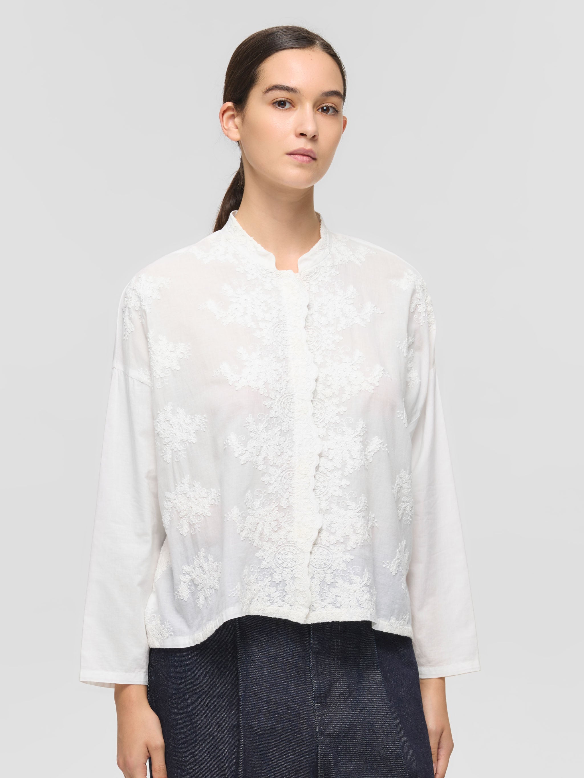 lace stand collar wide shirt | 1-239005 – mizuiro ind