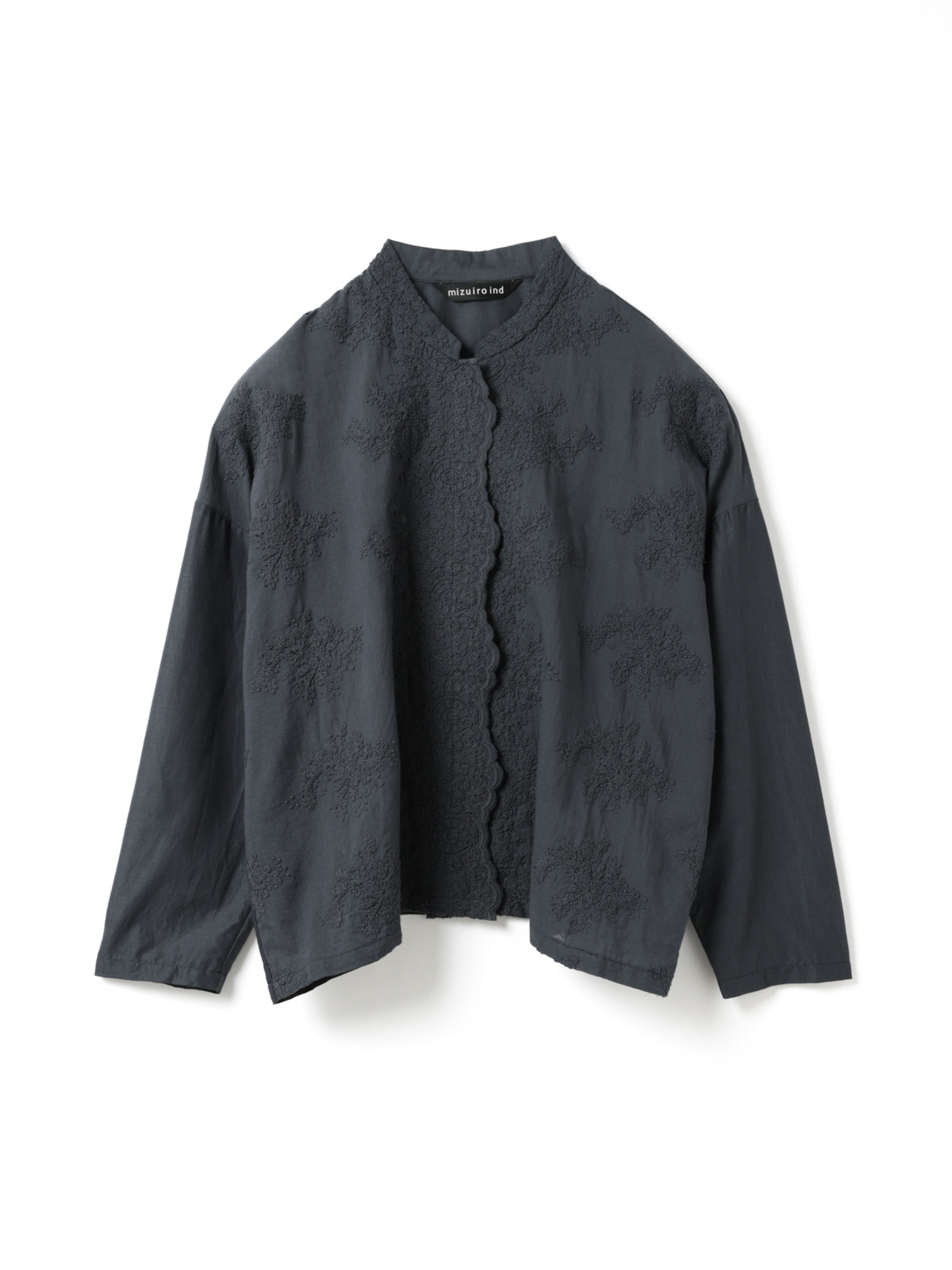 lace stand collar wide shirt | 1-239005 – mizuiro ind