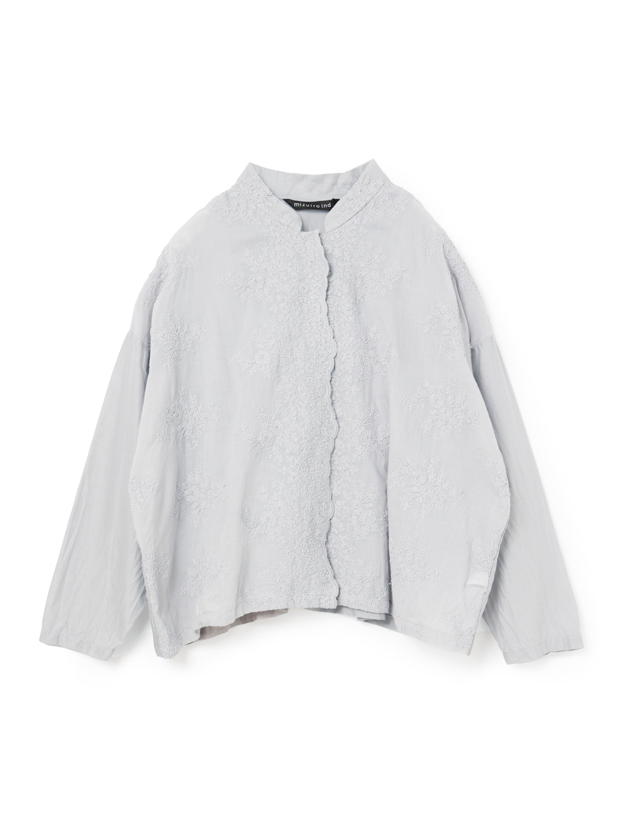 lace stand collar wide shirt | 1-239005 – mizuiro ind