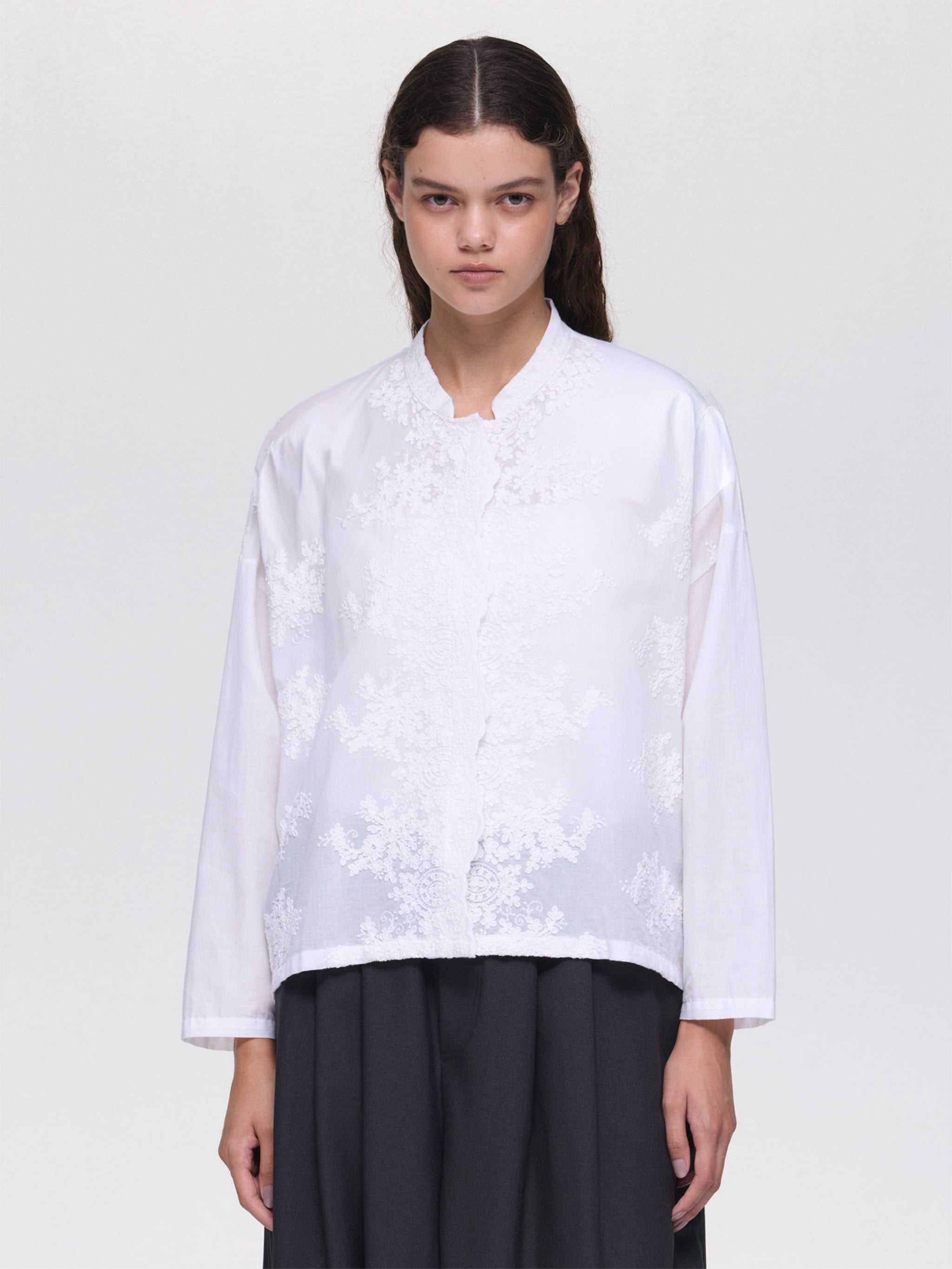 lace stand collar wide shirt | 1-239005 – mizuiro ind