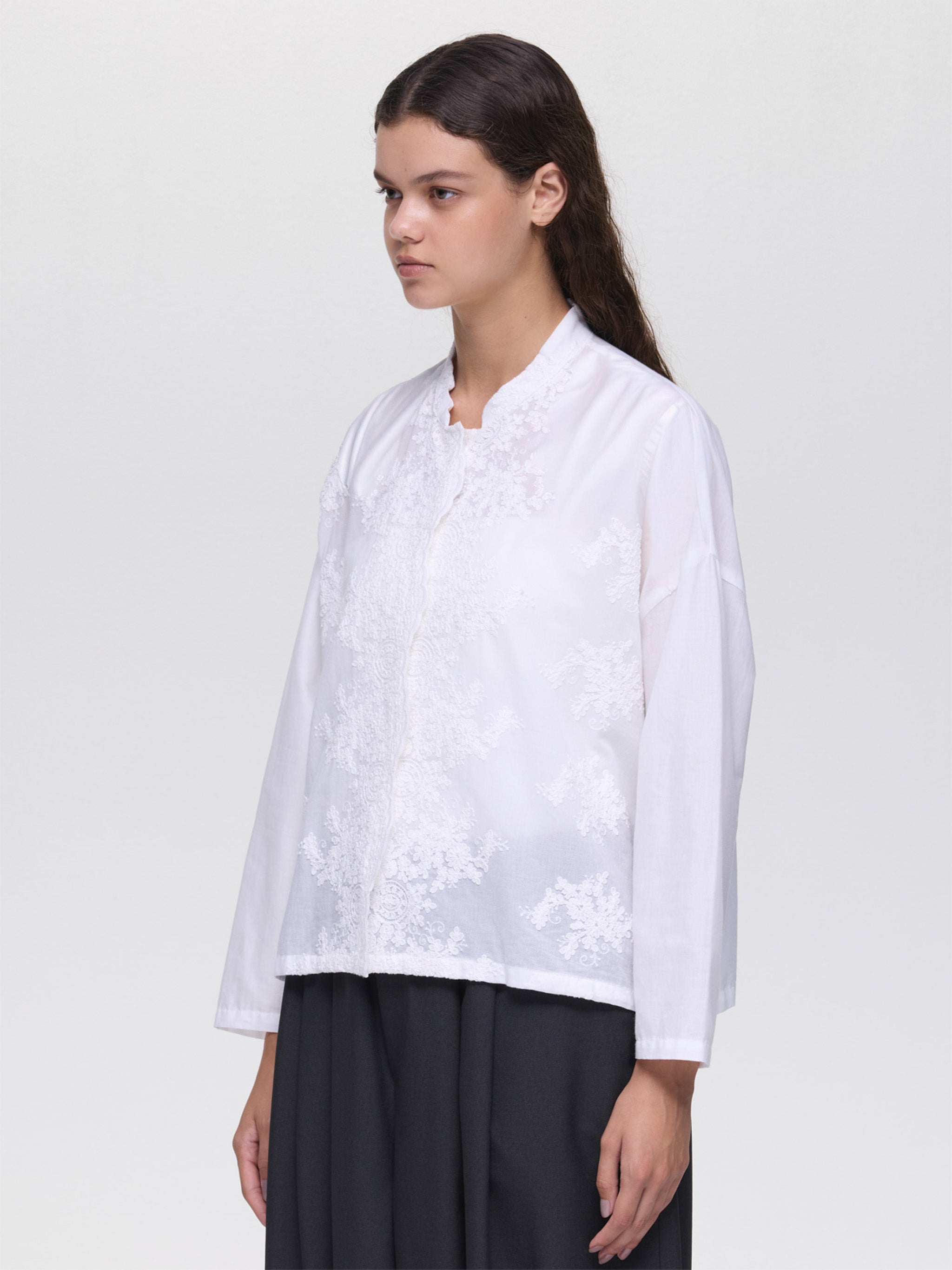 lace stand collar wide shirt | 1-239005 – mizuiro ind