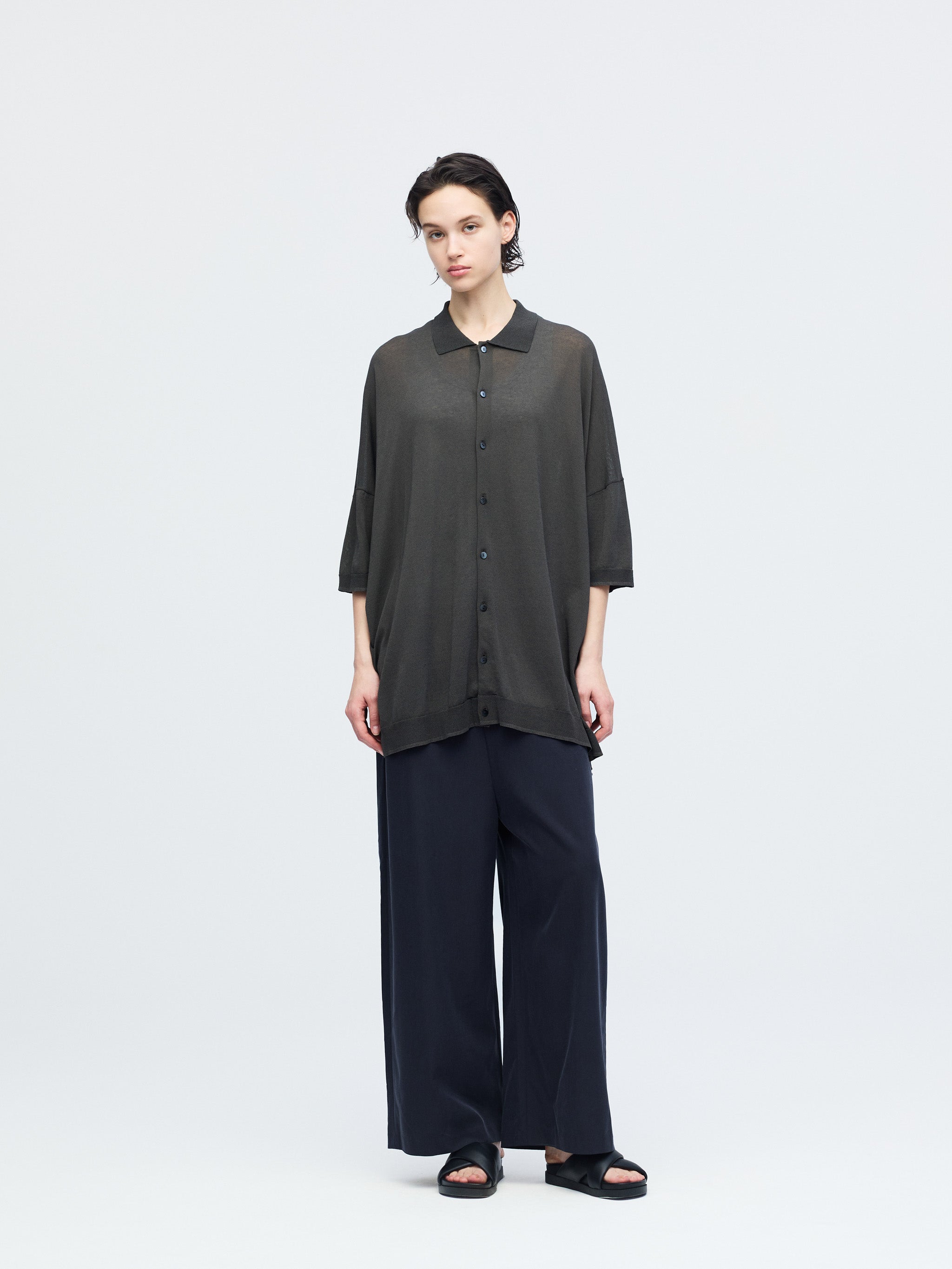 wide polo knit cardigan | 1-520005-w
