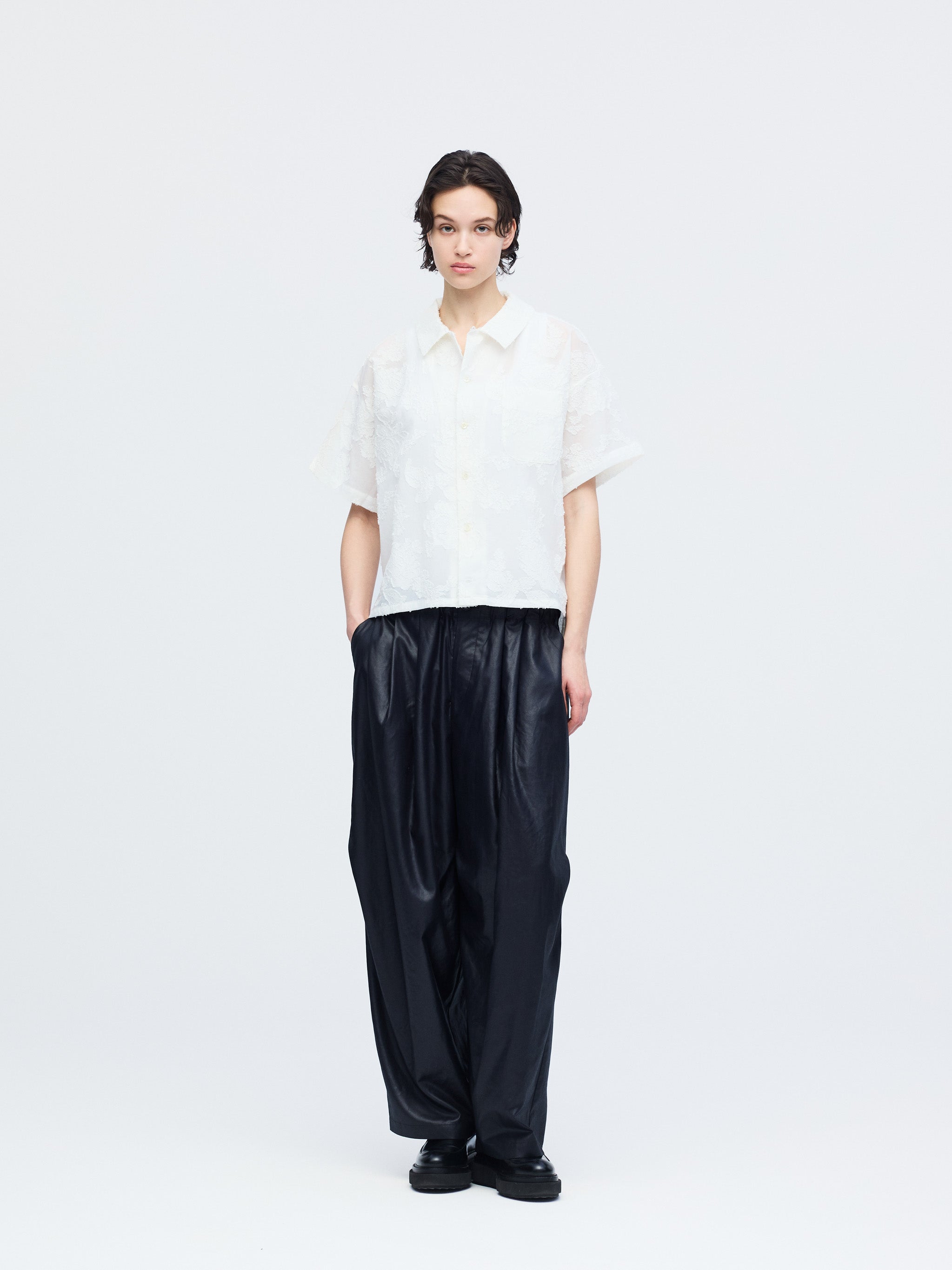 jacquard open collar shirt | 1-530021-w