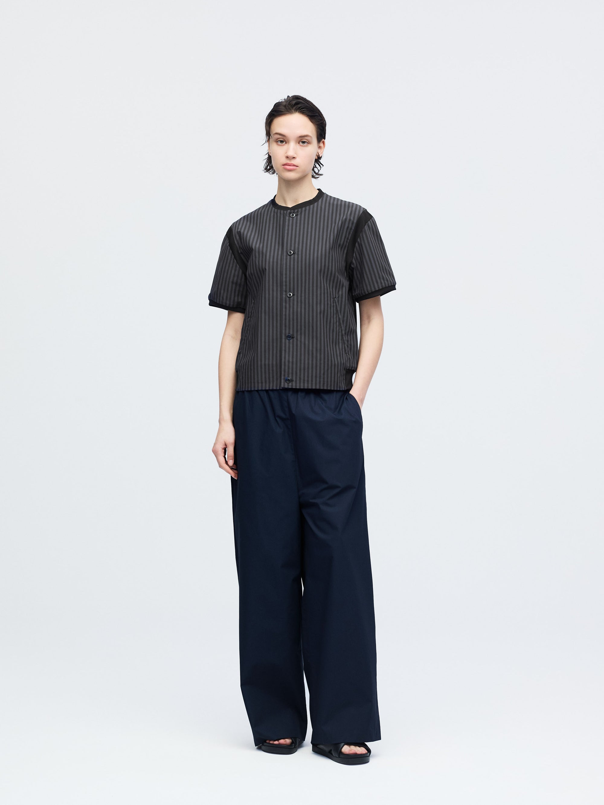 stripe half slv rib collar shirt