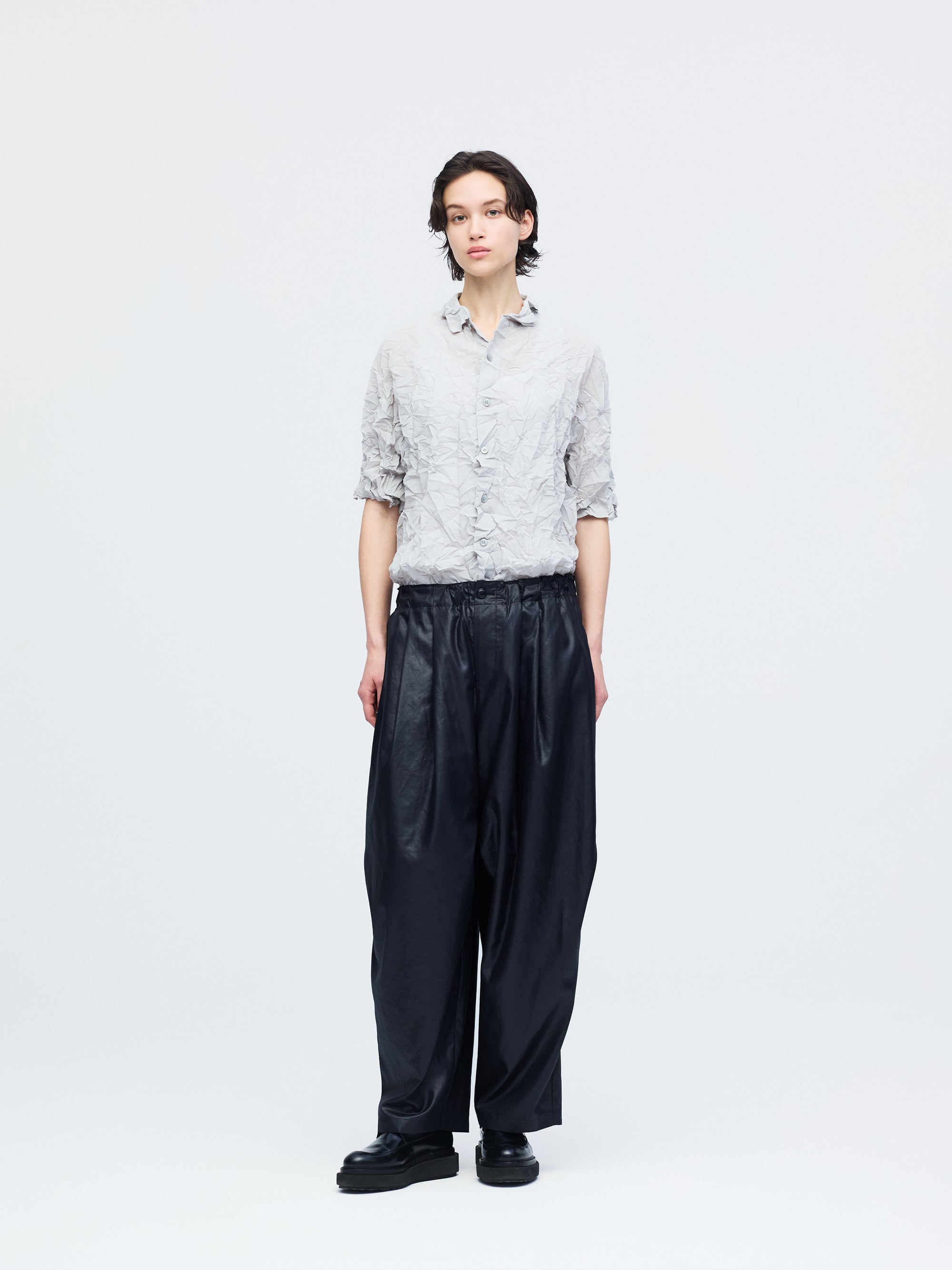 glossy wide cargo pants