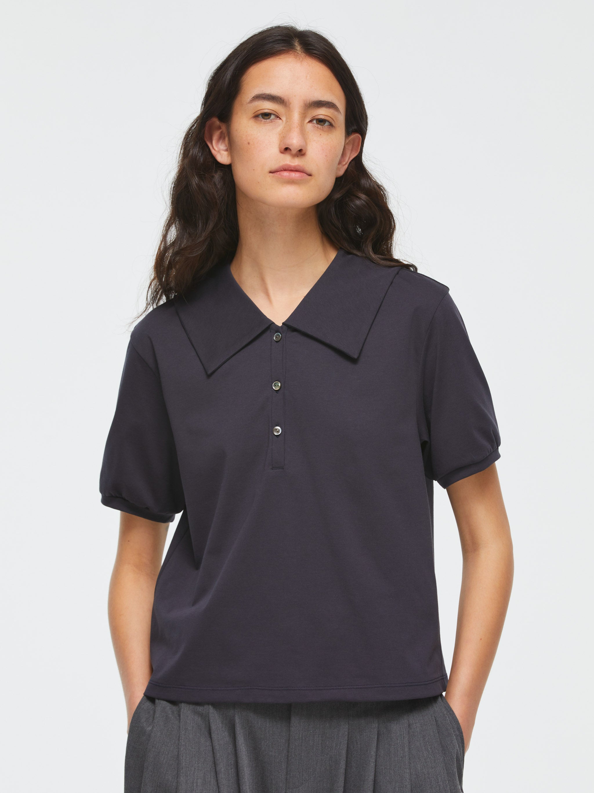 wide collar polo shirt | 2-210106 – mizuiro ind