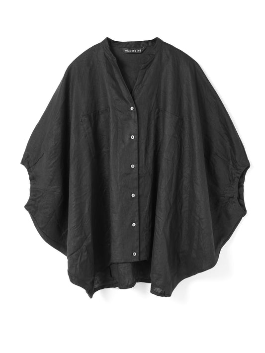 linen stand collar cocoon shirt | 2-230083