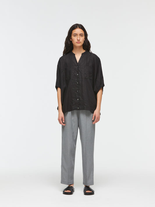linen stand collar cocoon shirt | 2-230083