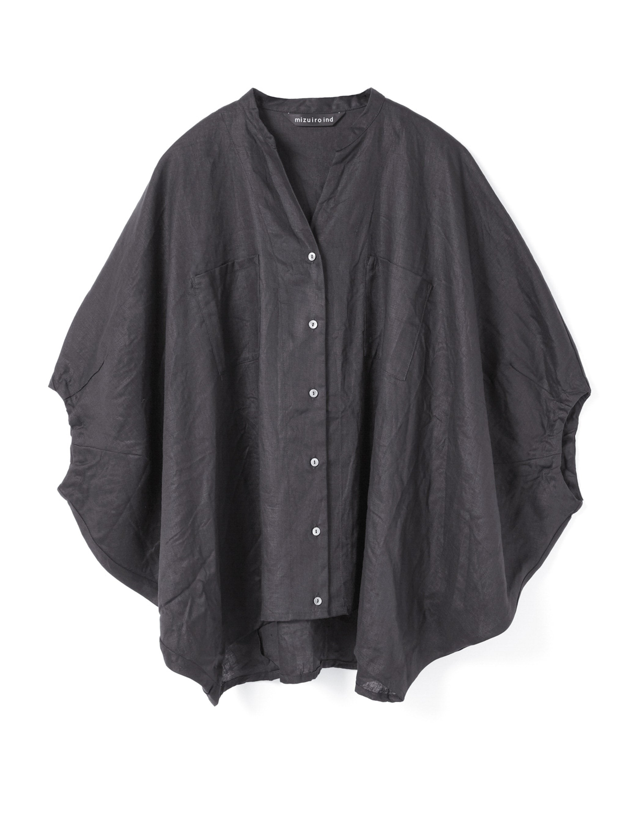 linen stand collar cocoon shirt | 2-230083 – mizuiro ind
