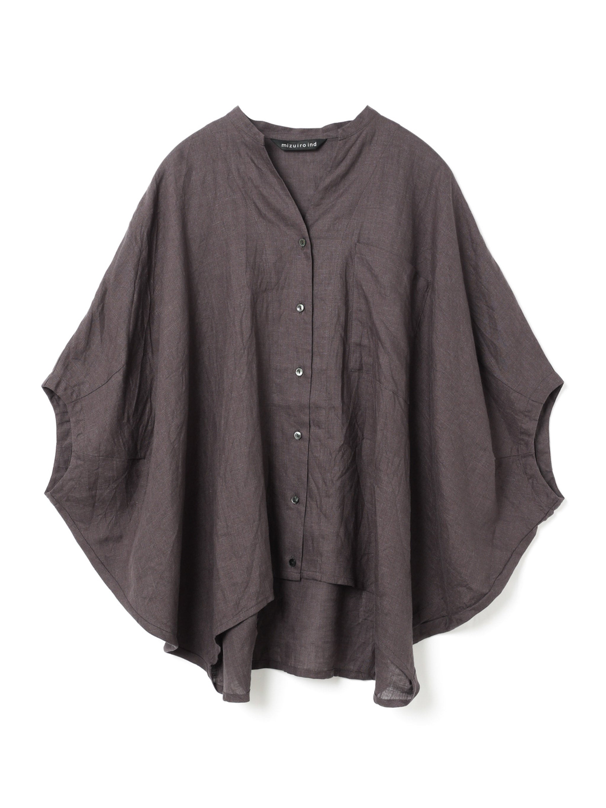 linen stand collar cocoon shirt | 2-230109 – mizuiro ind