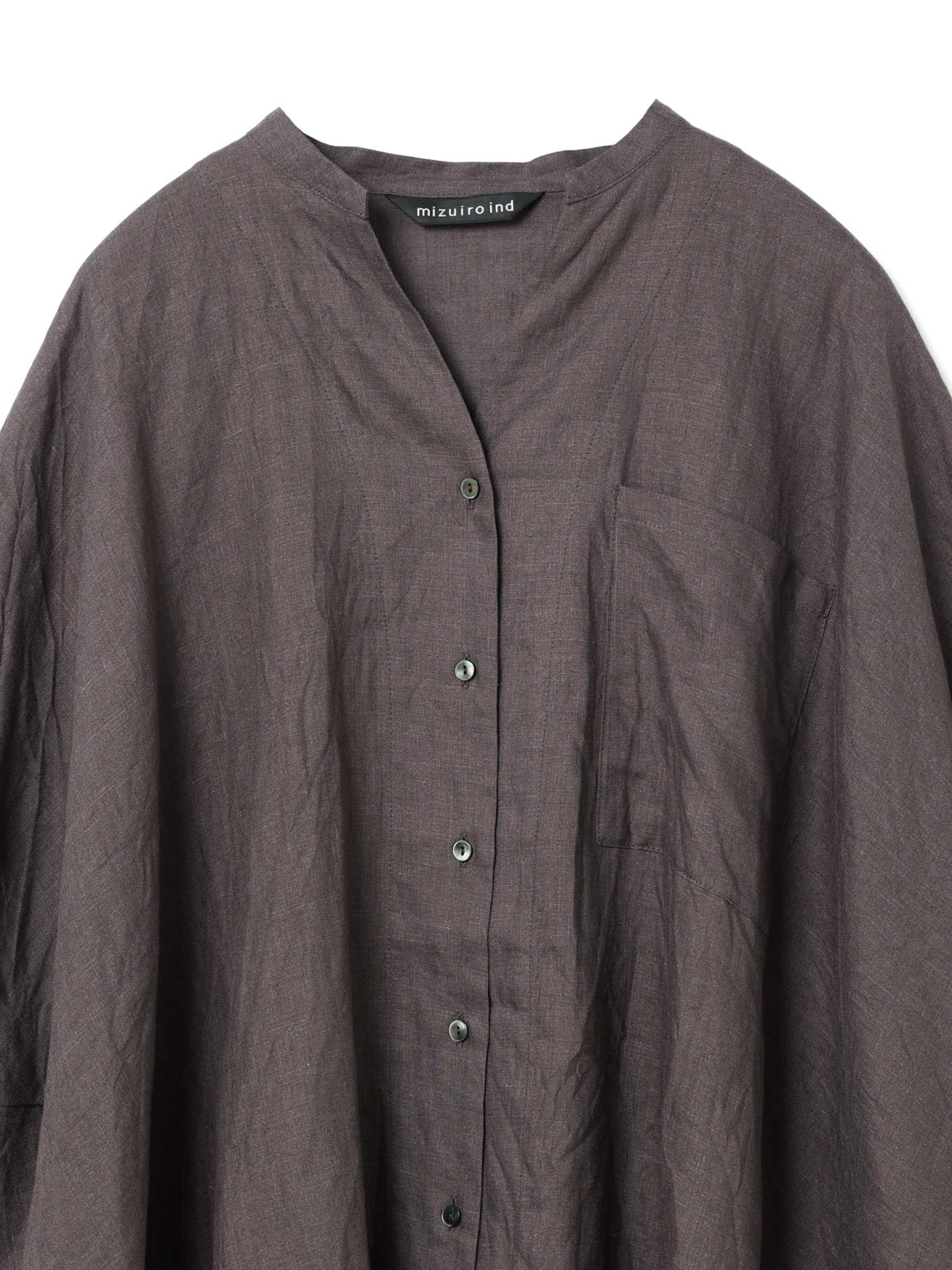 linen stand collar cocoon shirt | 2-230109 – mizuiro ind