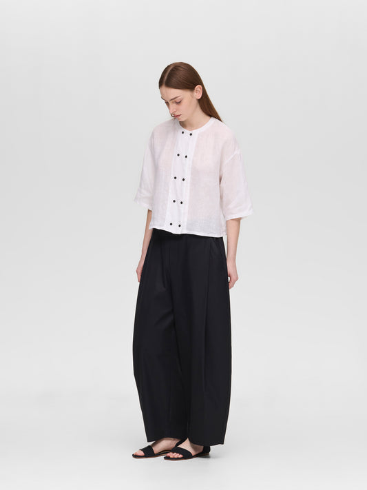 linen double crew neck shirt | 2-230123