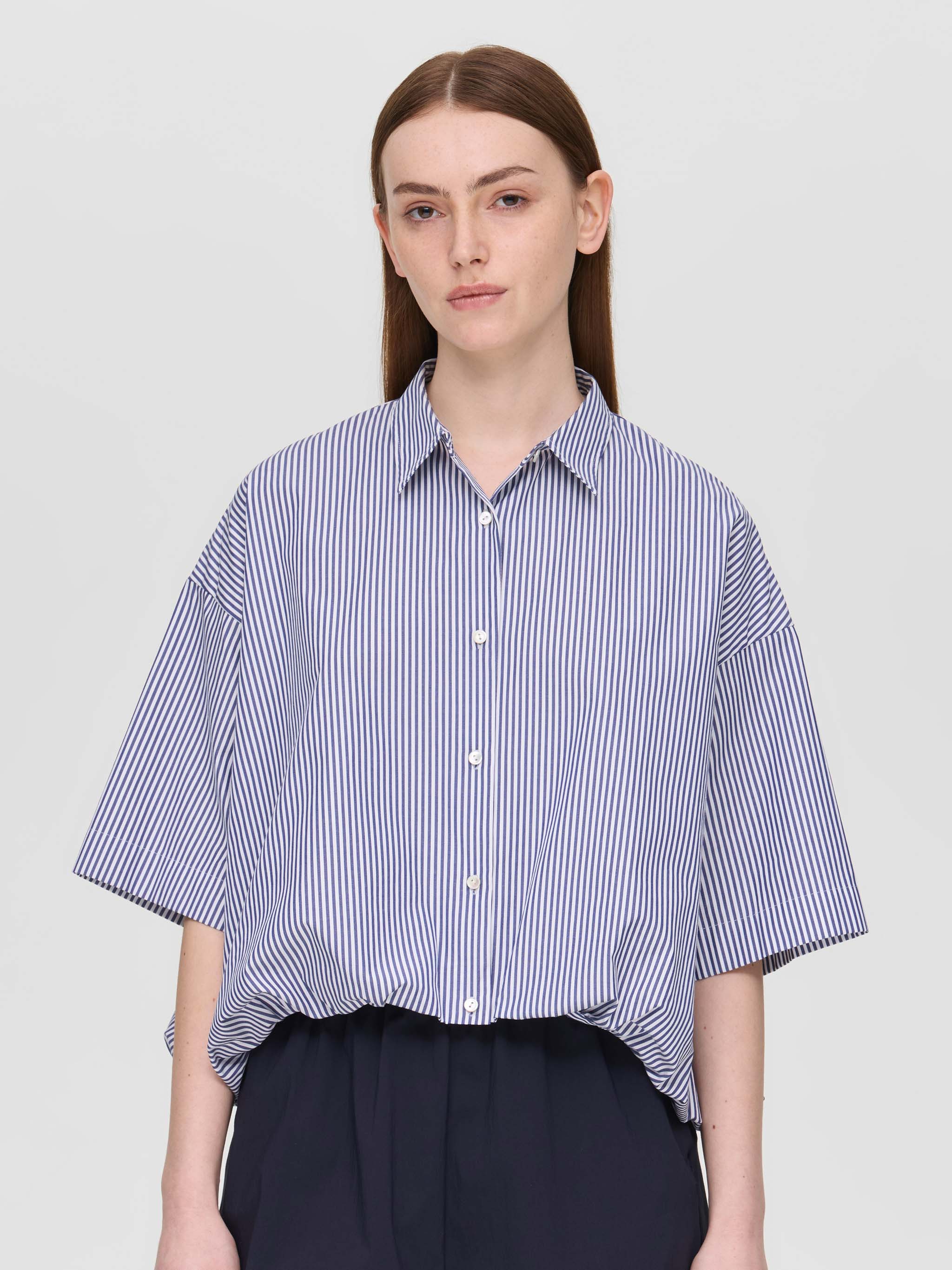 stripe half slv ballon shirt | 2-230129 – mizuiro ind