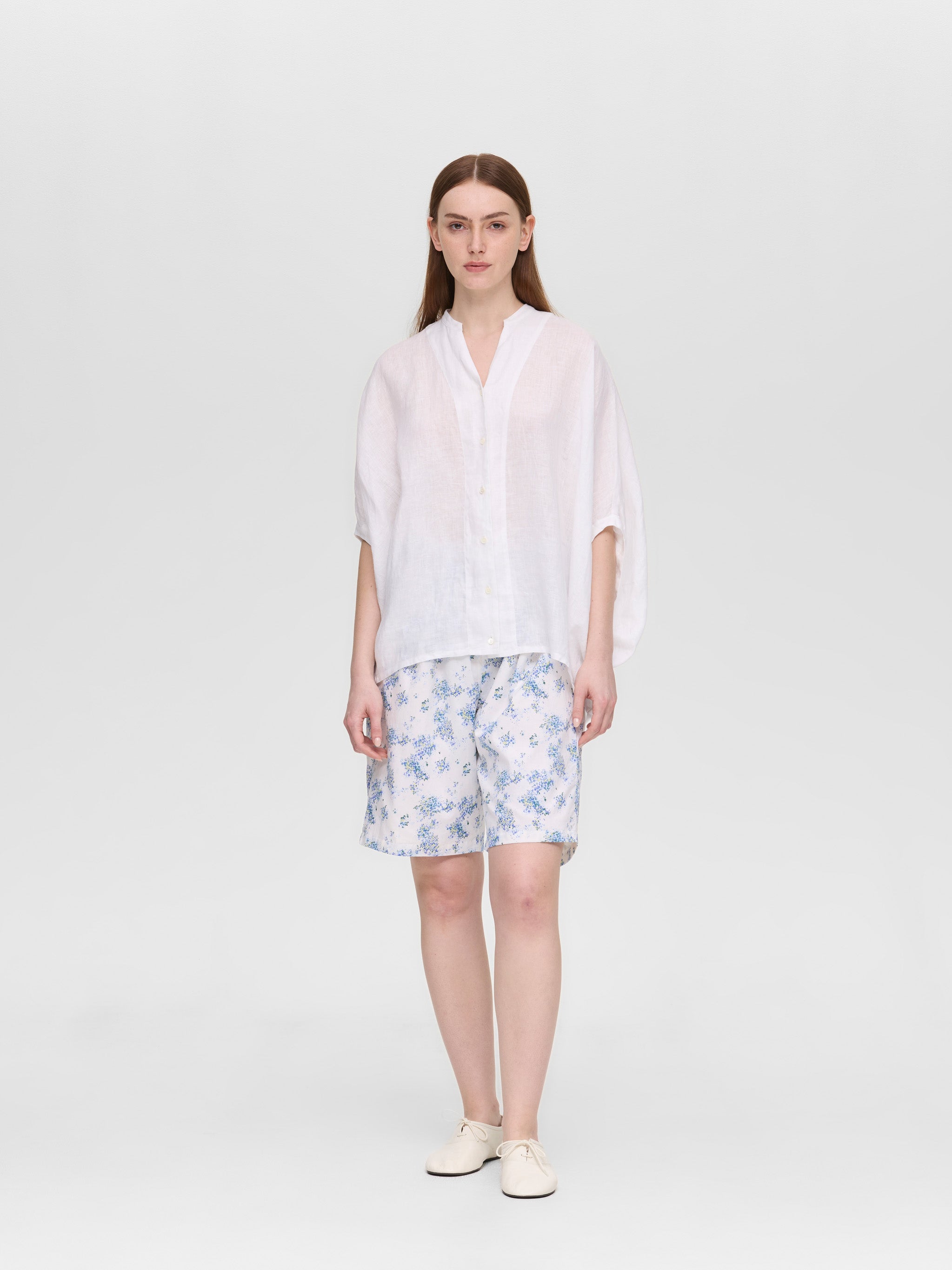 linen stand collar cocoon shirt | 2-230136 – mizuiro ind