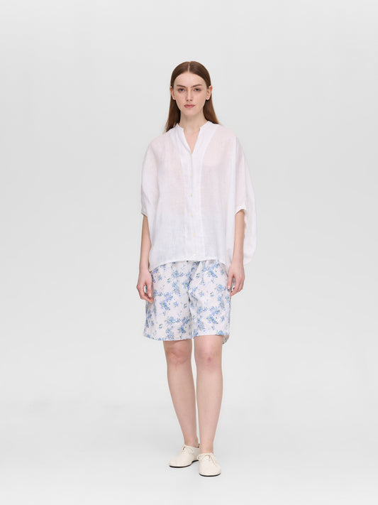 linen stand collar cocoon shirt | 2-230136