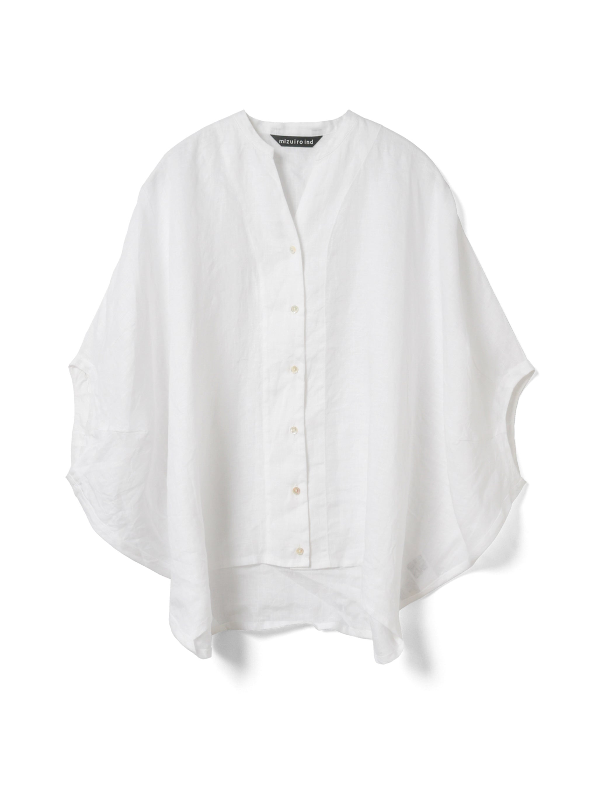 linen stand collar cocoon shirt | 2-230136 – mizuiro ind