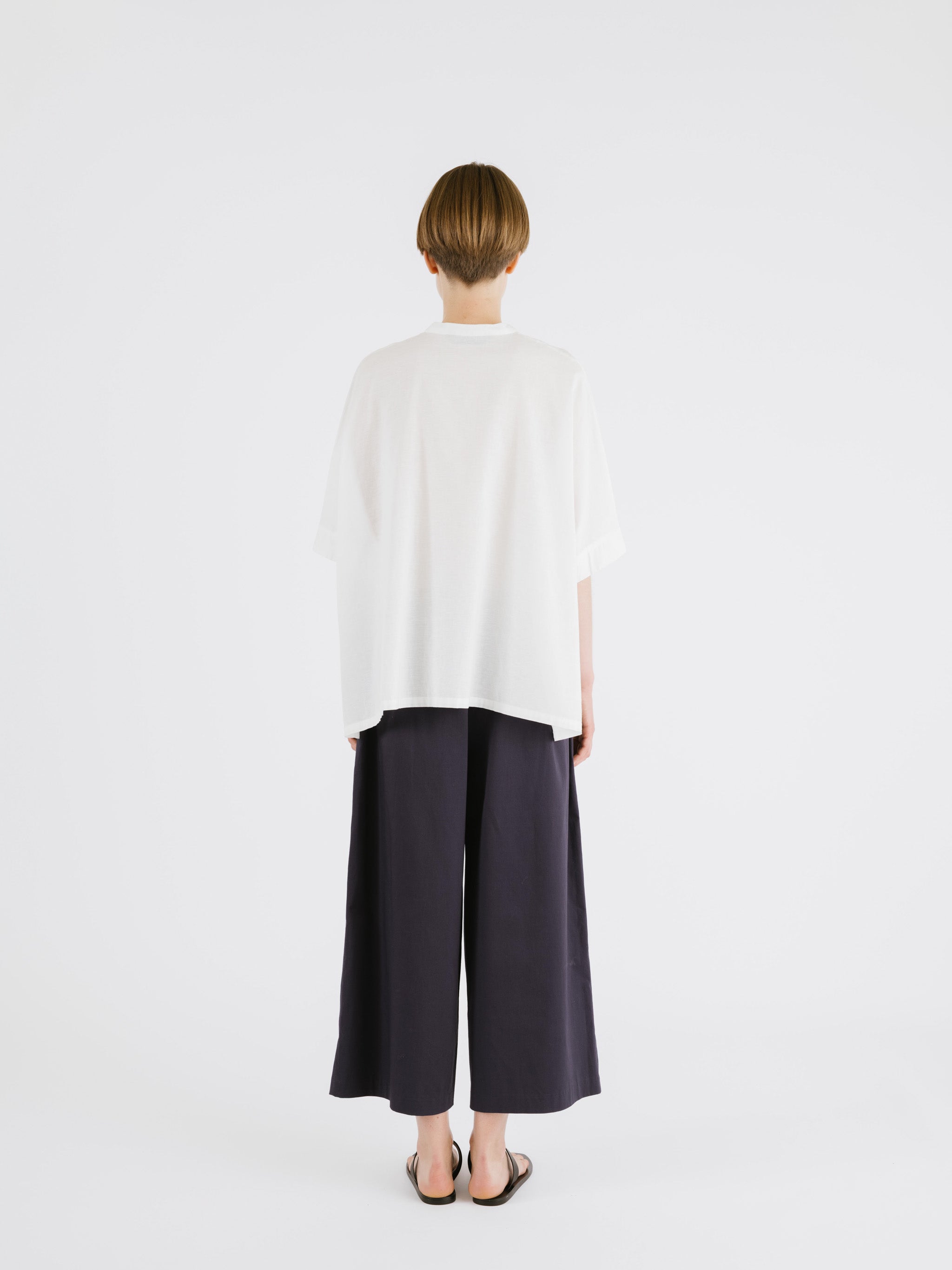 cotton linen stand collar wide shirt | 2-230149 – mizuiro ind