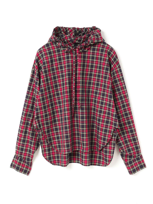 check gathered hood P/O shirt | 3-230066