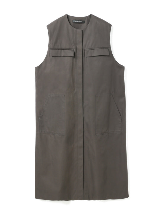 crew neck long gilet with pockets | 3-250060