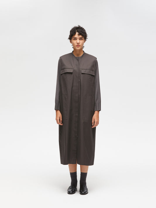 crew neck long gilet with pockets | 3-250060