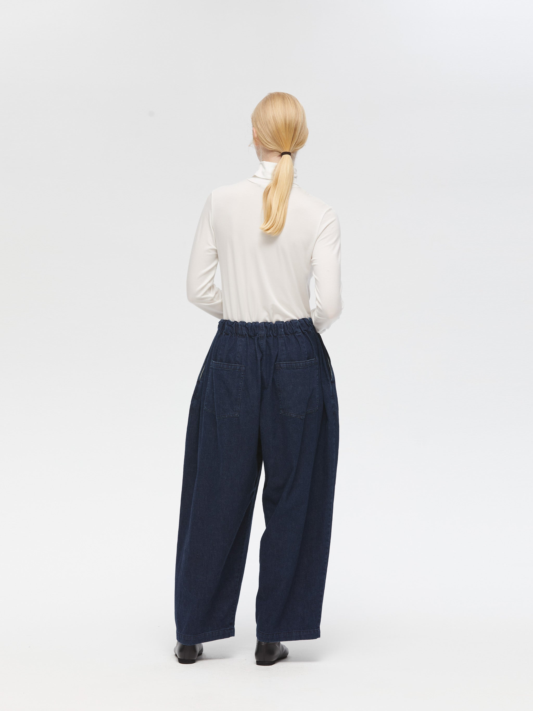 denim tucked wide pants | 3-260068 – mizuiro ind