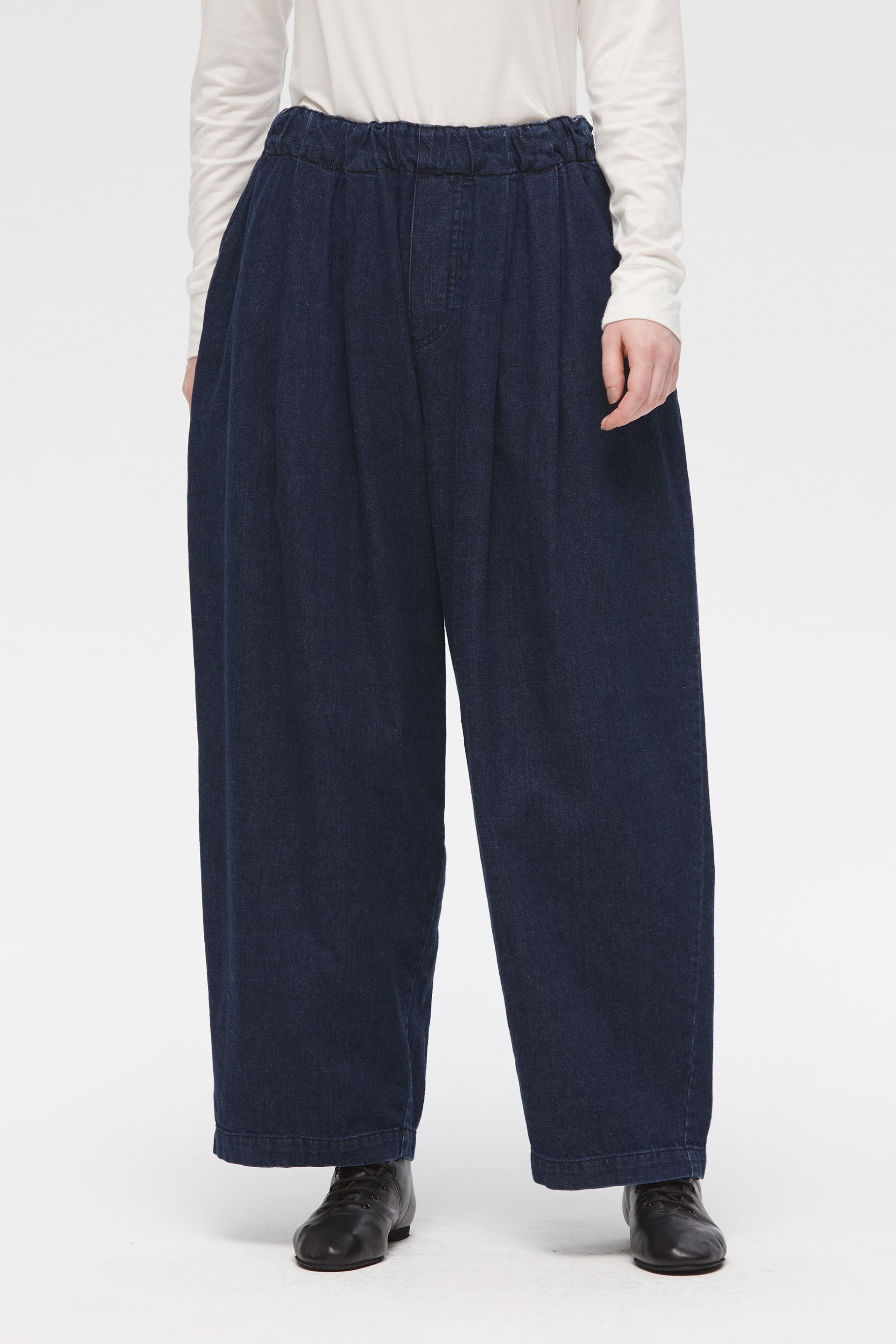 denim tucked wide pants | 3-260068 – mizuiro ind