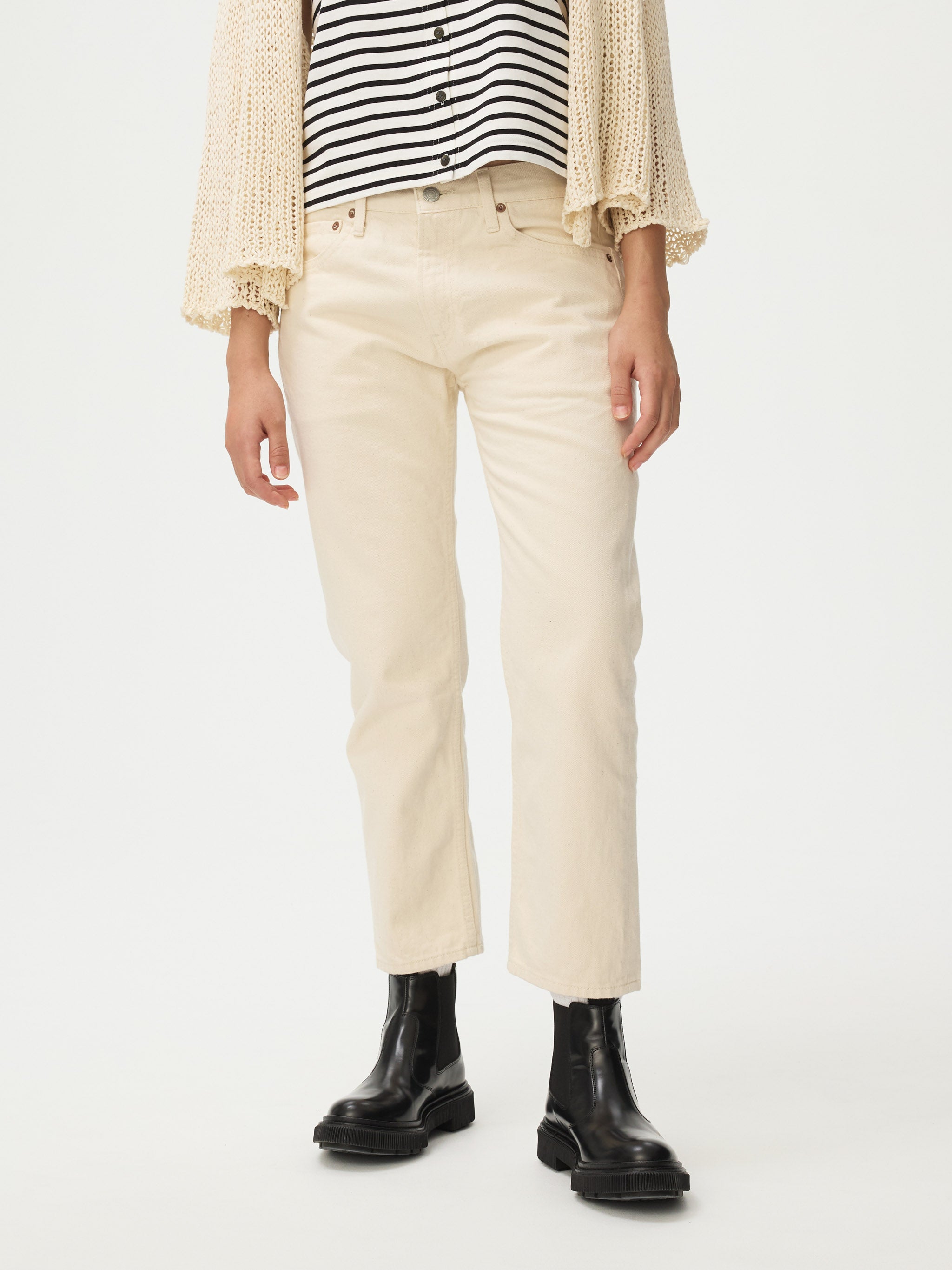 4/5 length white denim | 3-27054A – mizuiro ind