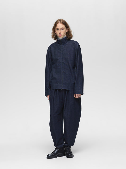 denim like zip hi-neck cardigan | 3-510019-m