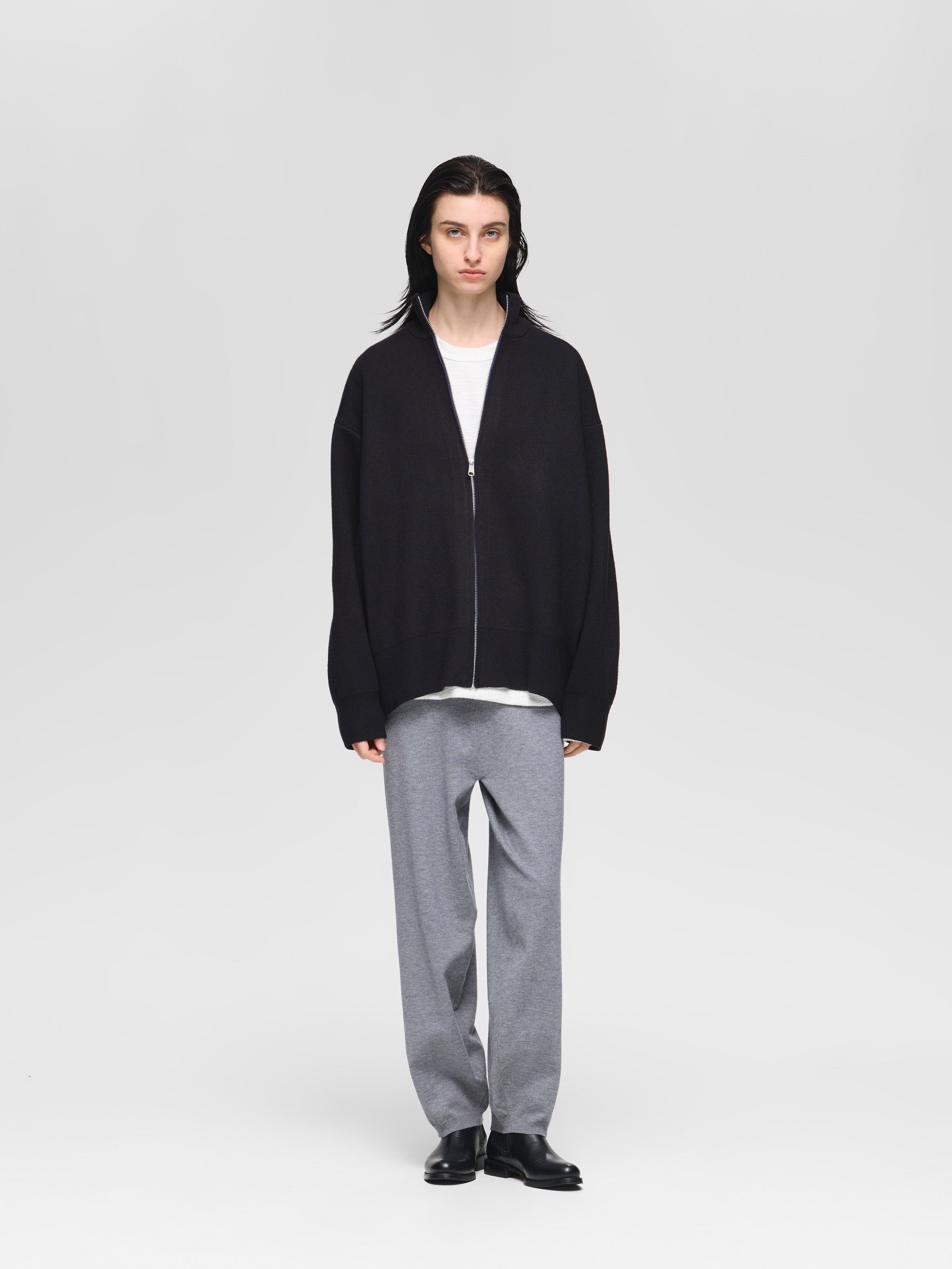 double face zip front wide knit | 3-520004-w – mizuiro ind