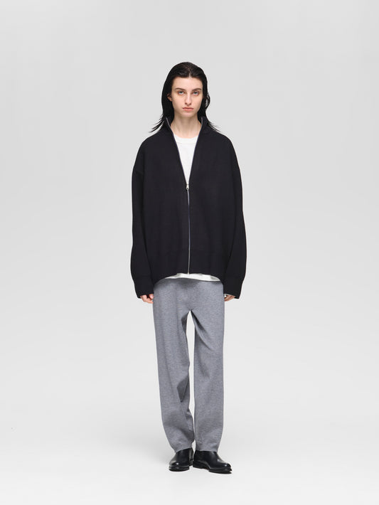 double face zip front wide knit | 3-520004-w