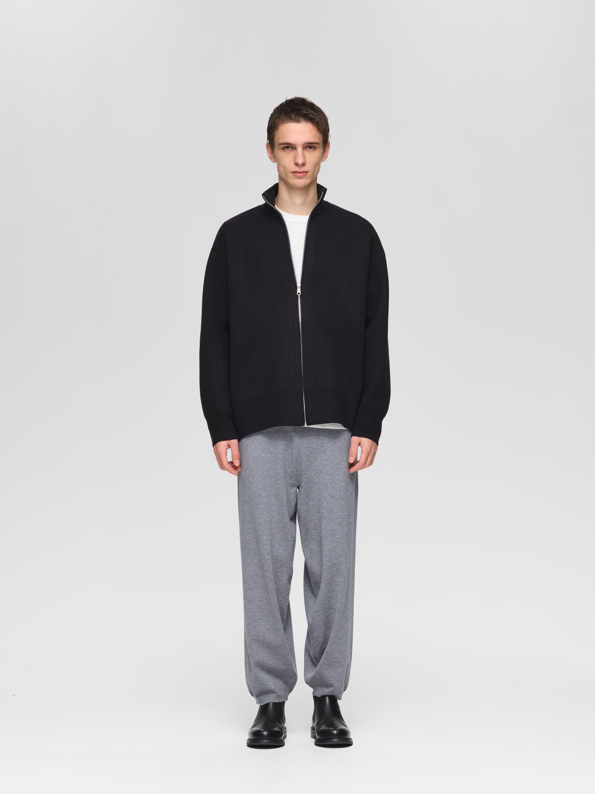 double face zip front wide knit | 3-520004-m – mizuiro ind