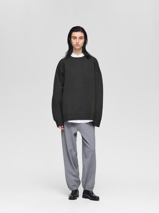 double face crew neck wide tunic | 3-520005-w