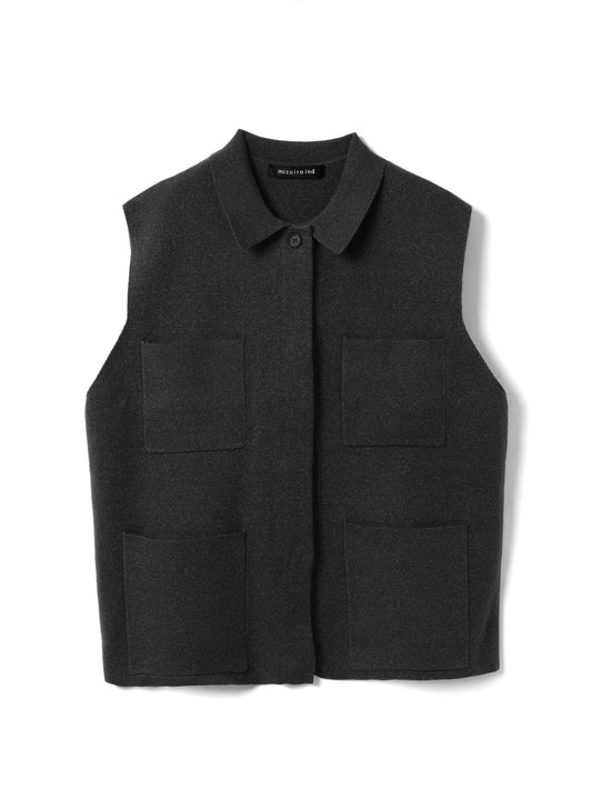 wide vest with collar | 4-220089