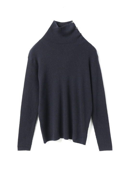 rib high neck P/O with button | 4-220090