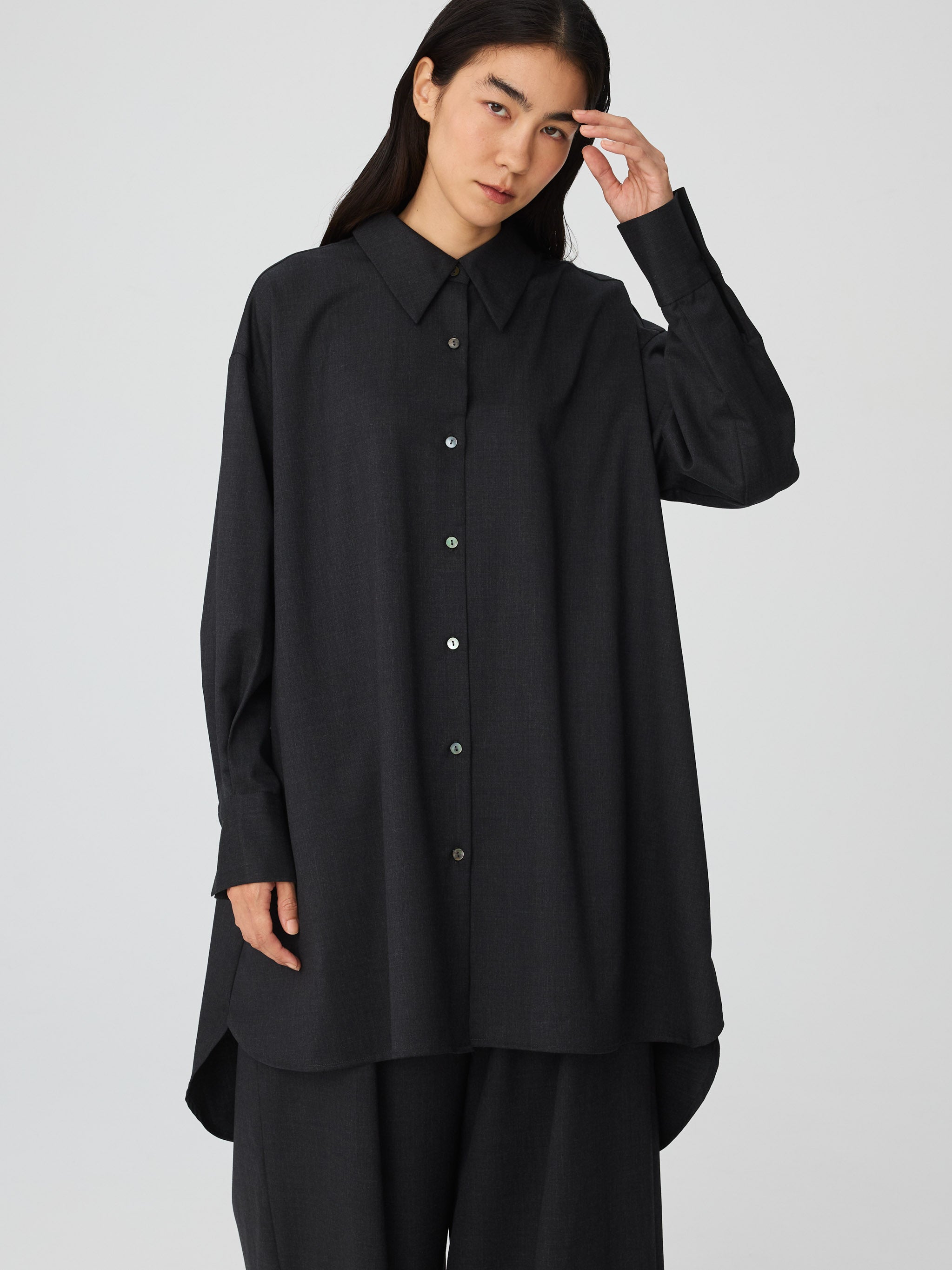 wool blend A line tunic shirt | 4-230015 – mizuiro ind