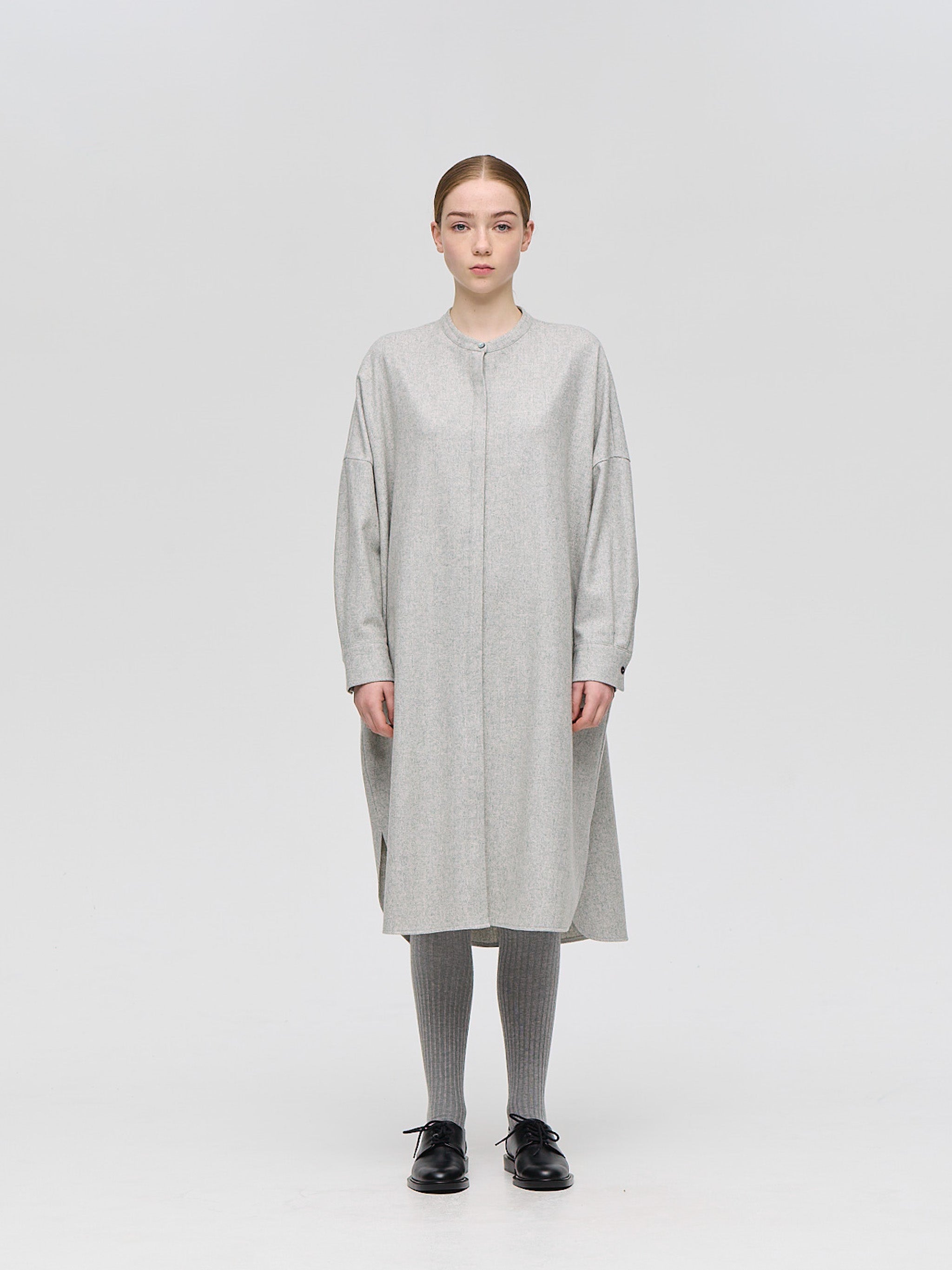 mizuiro ind ウールブレンドスタンドカラーシャツワンピース